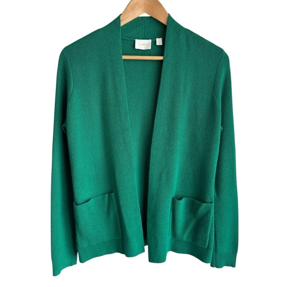 Cyrus Open Front Knit Cardigan Sz S Deep Kelly Green Sweater Classic Capsule EUC - Picture 1 of 11